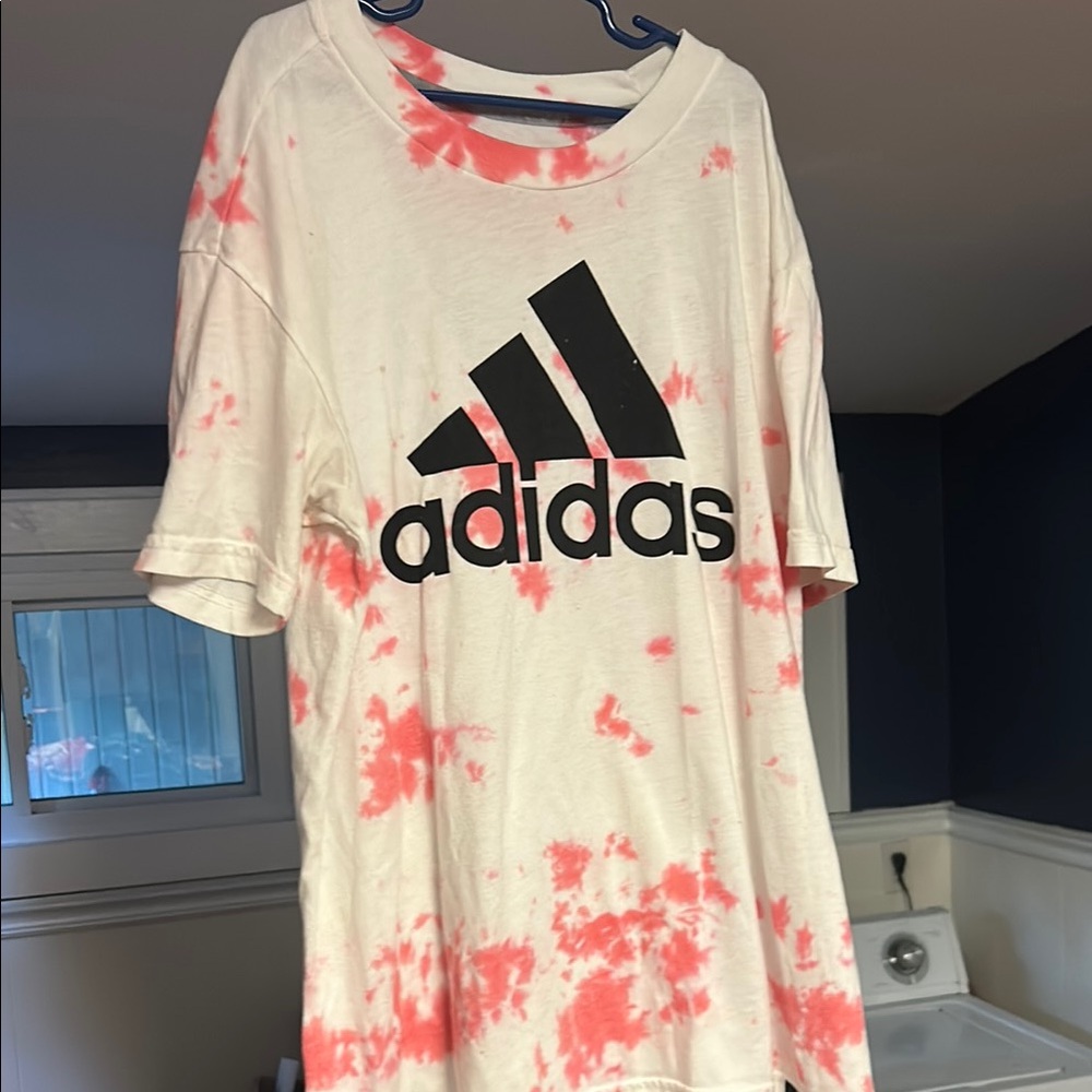 Adidas Pink and White Tie-Dye Short Sleeve Tee